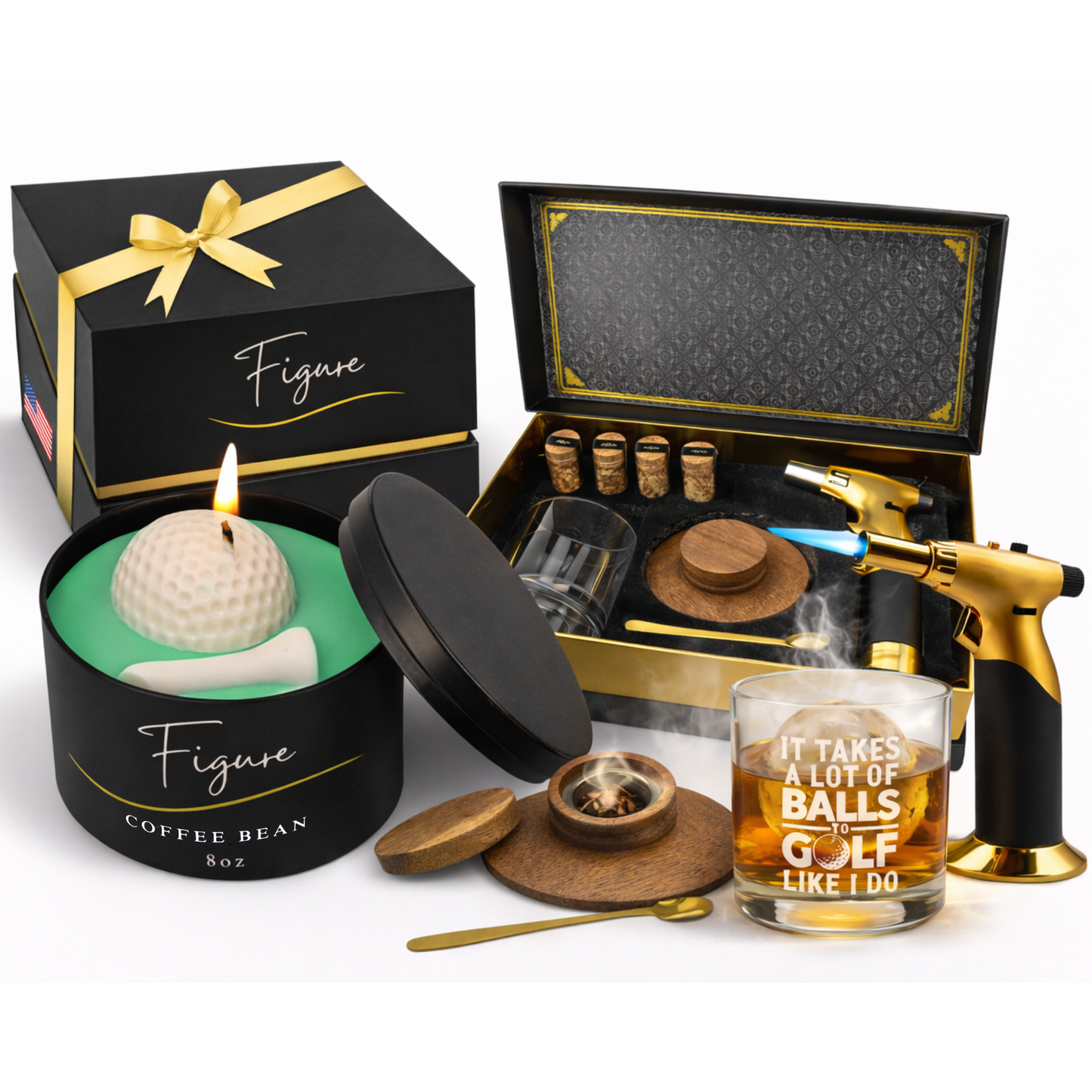 The 19th Hole Kit – Golf Candle + Whiskey Smoker Gift Set