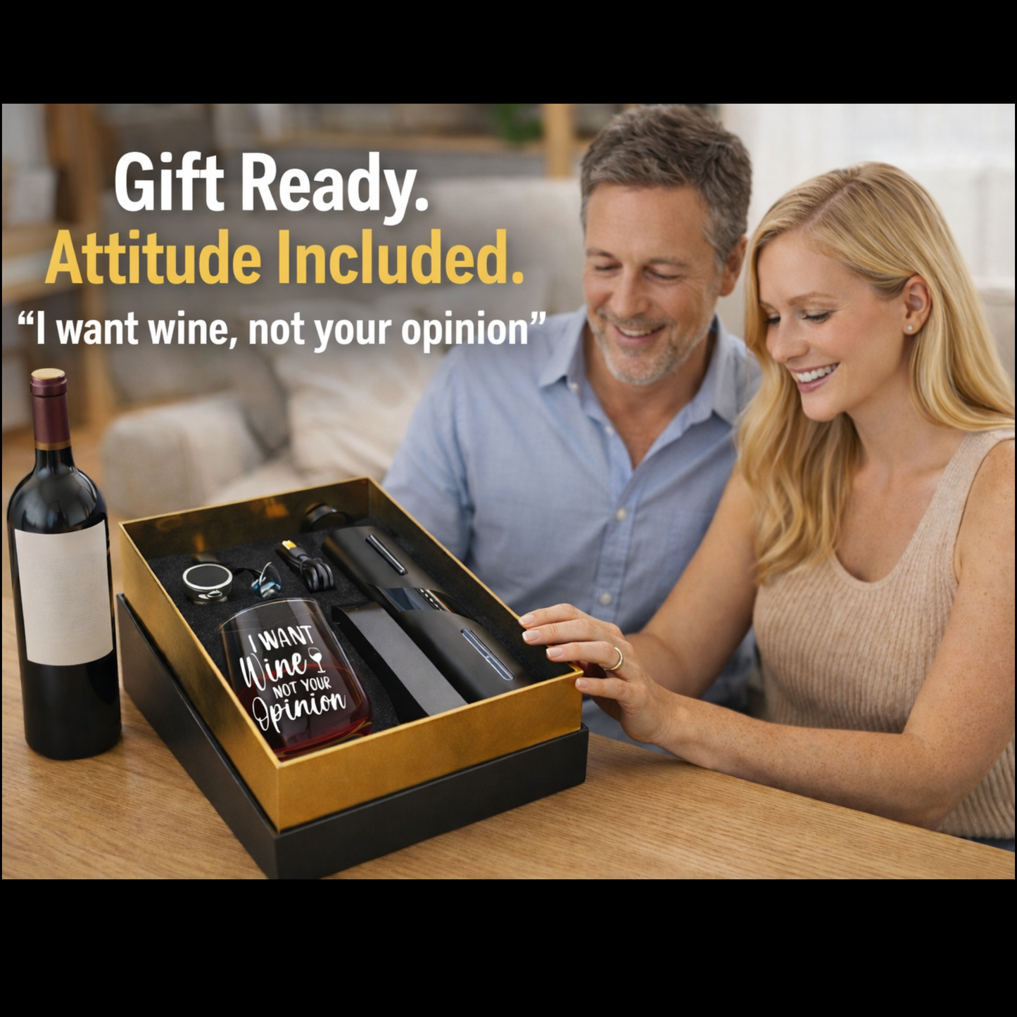 Premium Electric Wine Opener Gift Set – “I Want Wine, Not Your Opinion