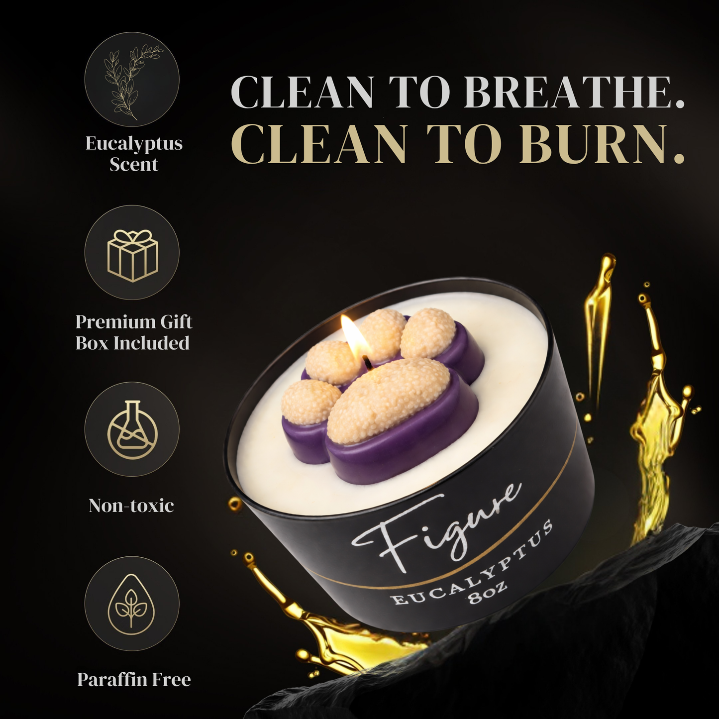 Purple & Gold Dog Paw Candle 🐾 UW Huskies | Non-Toxic 8 oz