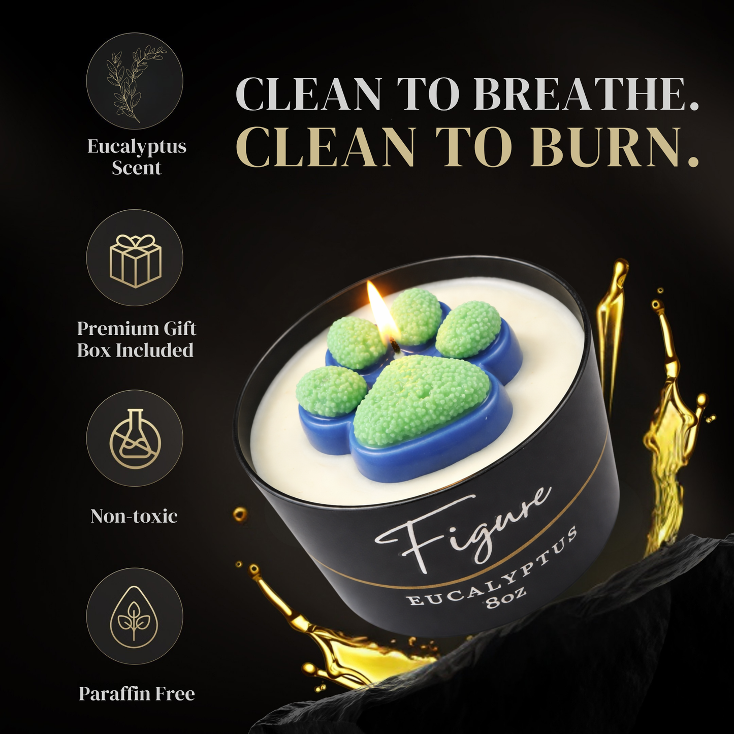 Seattle Blue & Green Dog Paw Candle | Football & Soccer Fan Gift | 8 oz