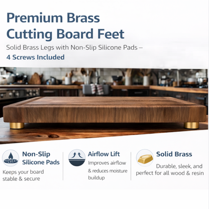 Premium Cutting Board Feet (Set of 4) – Non-Slip Silicone Grip | Brass, Stainless, or Black
