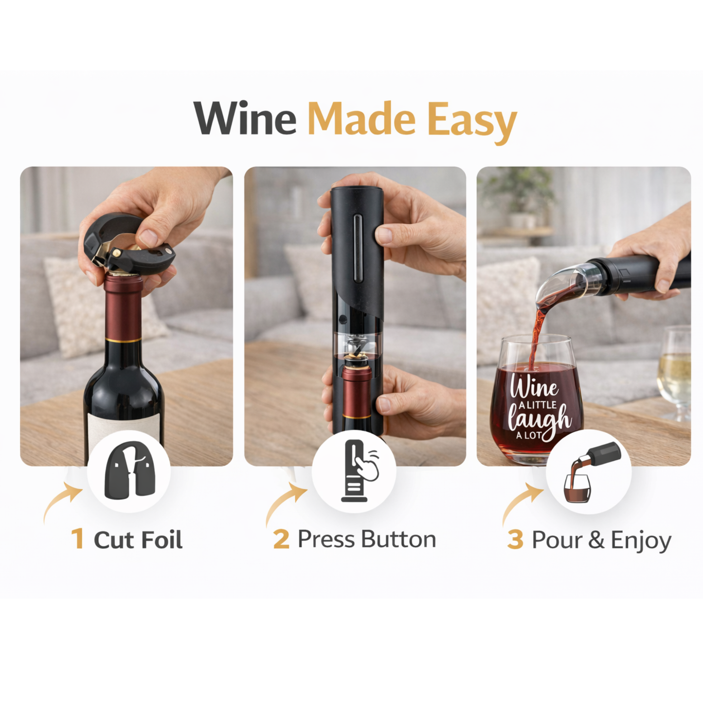 Premium Electric Wine Opener Gift Set – “Wine A Little, Laugh A Lot”