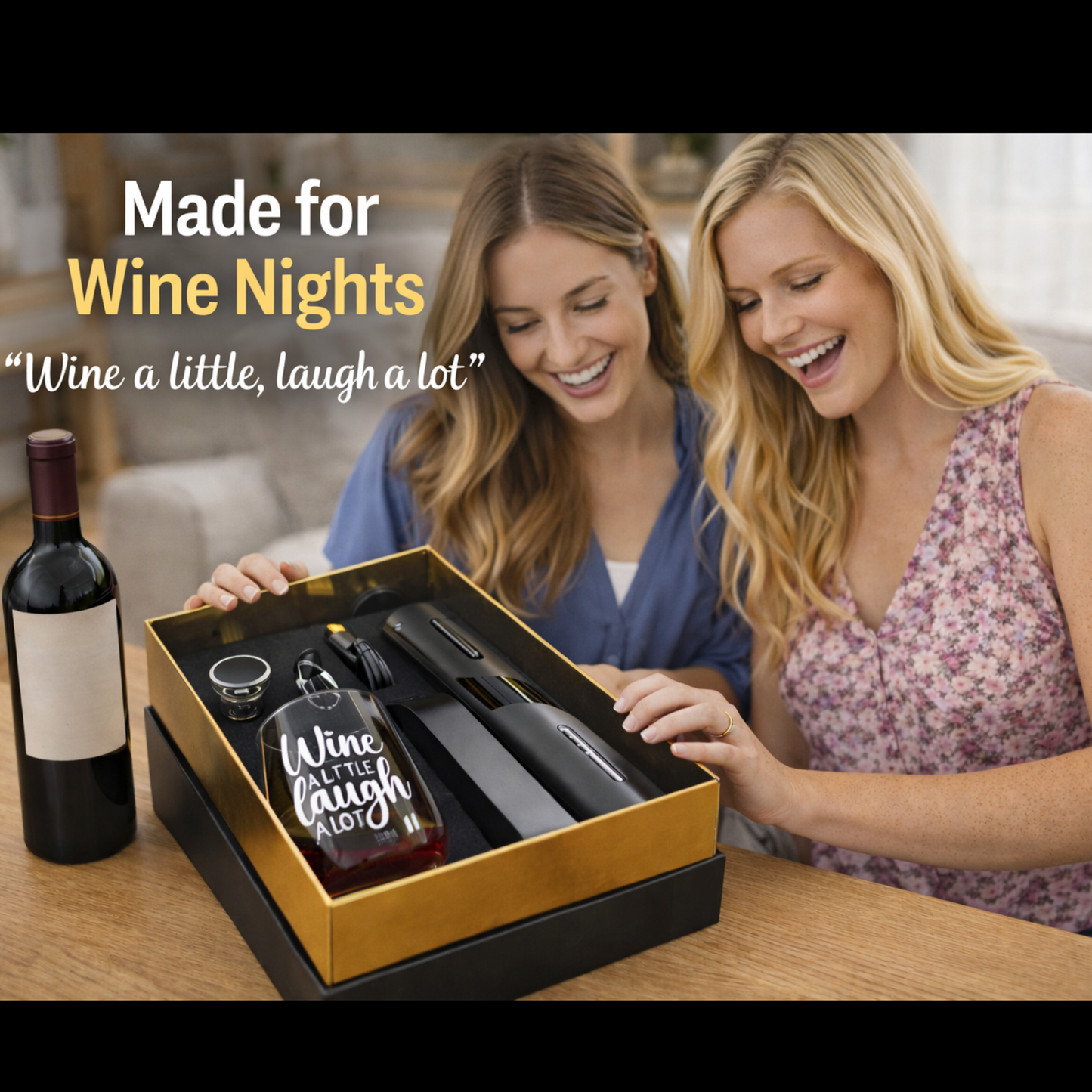 Premium Electric Wine Opener Gift Set – “Wine A Little, Laugh A Lot”