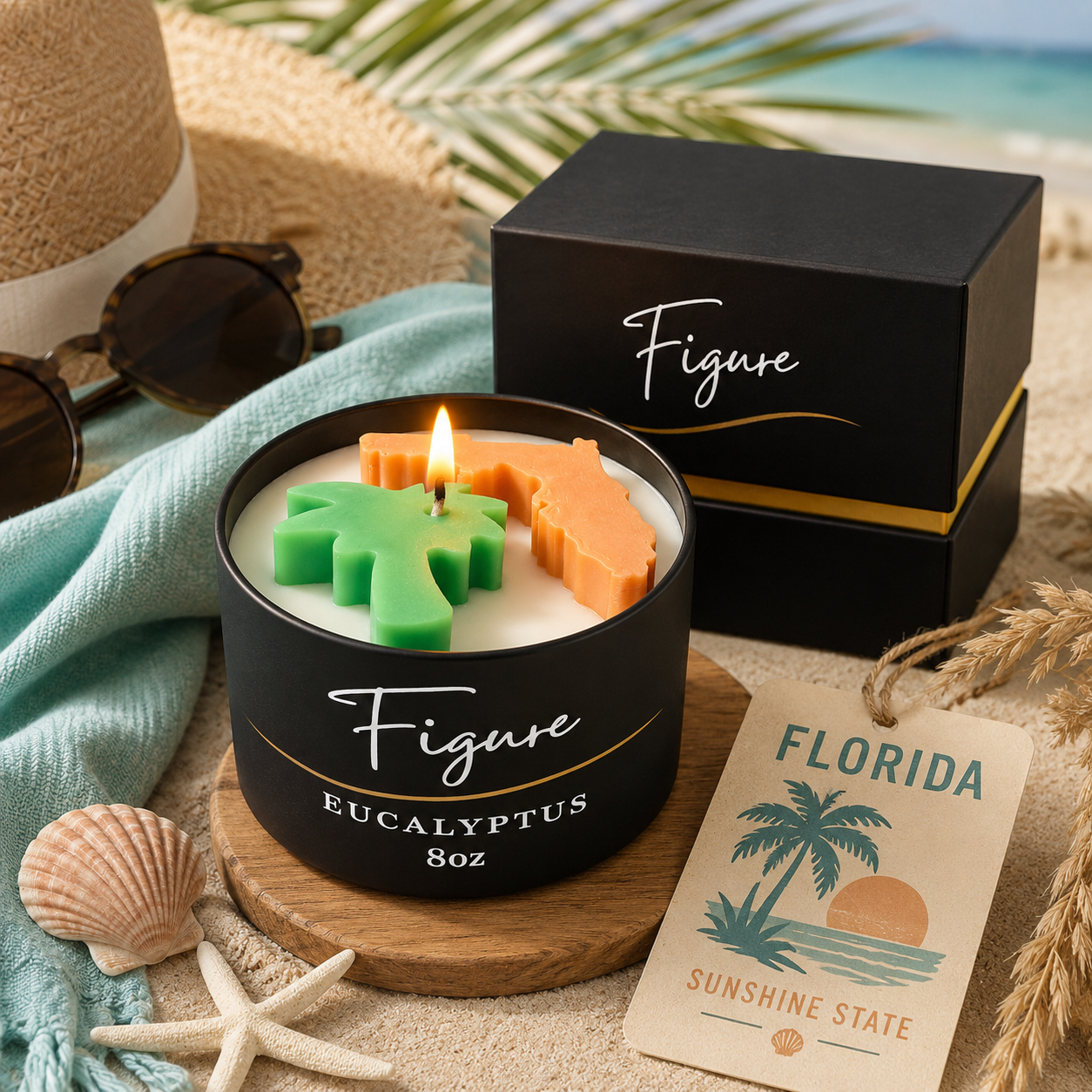 Florida State Palm Tree Candle | Tropical Coastal Decor | Non-Toxic 8 oz