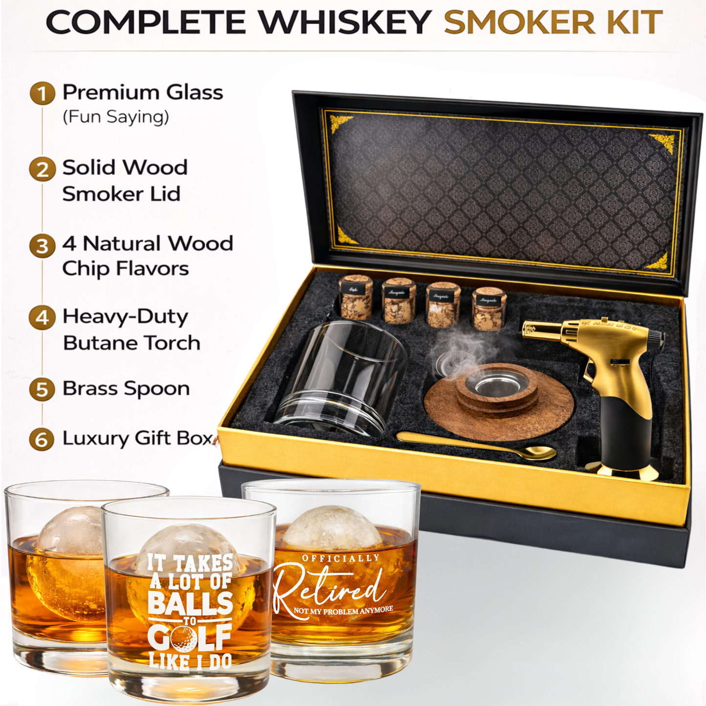 Whiskey Smoker Kit with Torch & Clear Glass