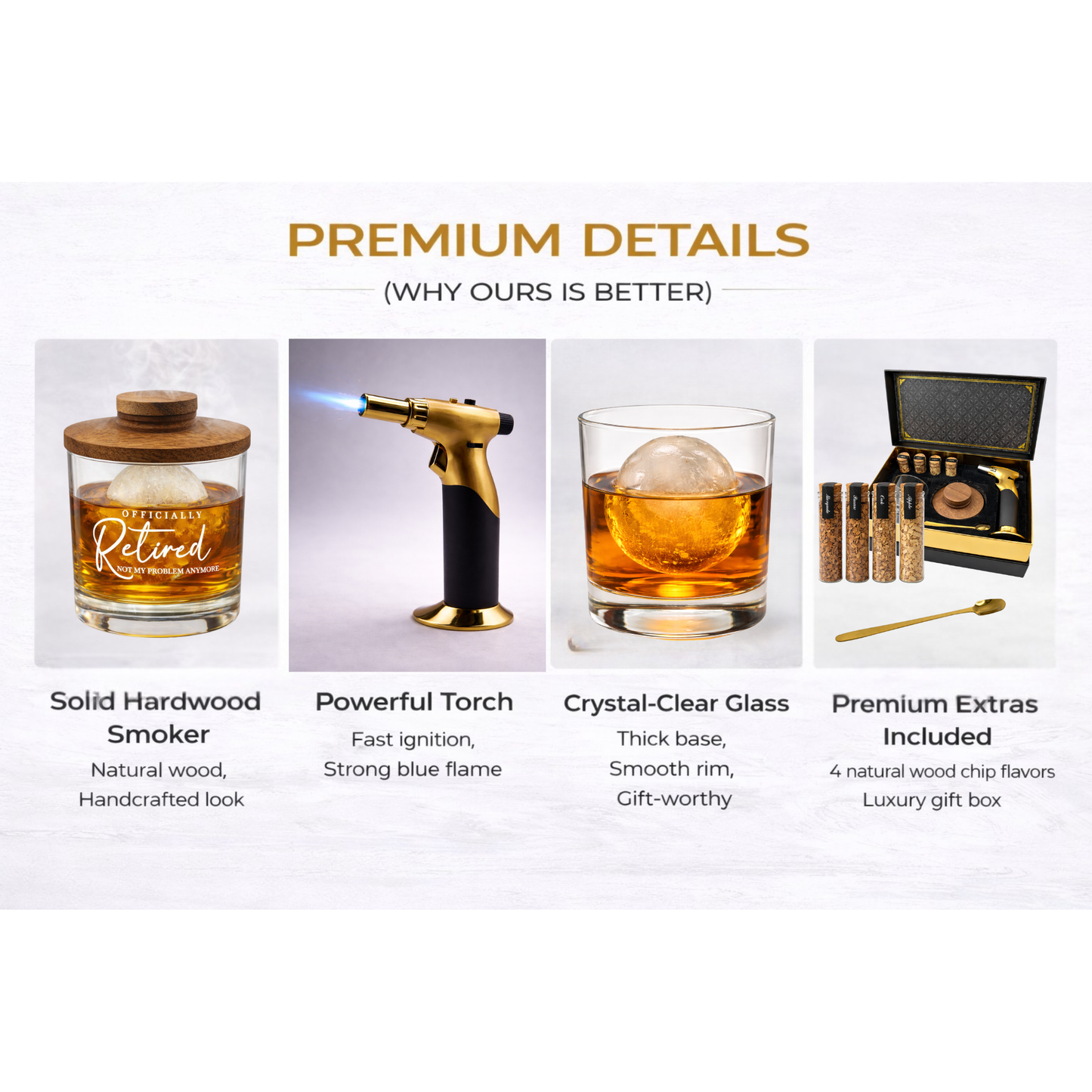 Whiskey Smoker Kit with Torch & Clear Glass