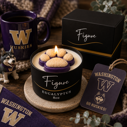 Purple & Gold Dog Paw Candle 🐾 UW Huskies | Non-Toxic 8 oz