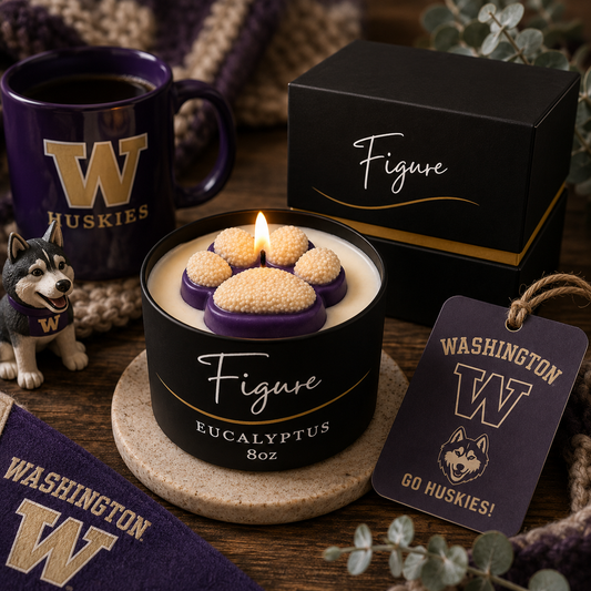 Purple & Gold Dog Paw Candle 🐾 UW Huskies | Non-Toxic 8 oz
