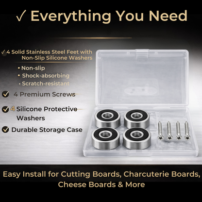 Premium Cutting Board Feet (Set of 4) – Non-Slip Silicone Grip | Brass, Stainless, or Black