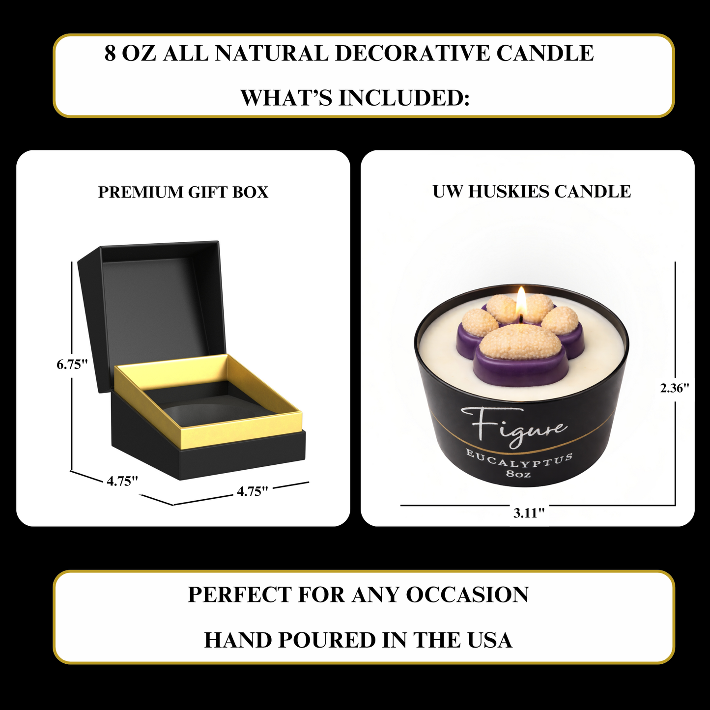 Purple & Gold Dog Paw Candle 🐾 UW Huskies | Non-Toxic 8 oz