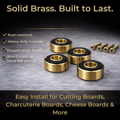 Premium Cutting Board Feet (Set of 4) – Non-Slip Silicone Grip | Brass, Stainless, or Black