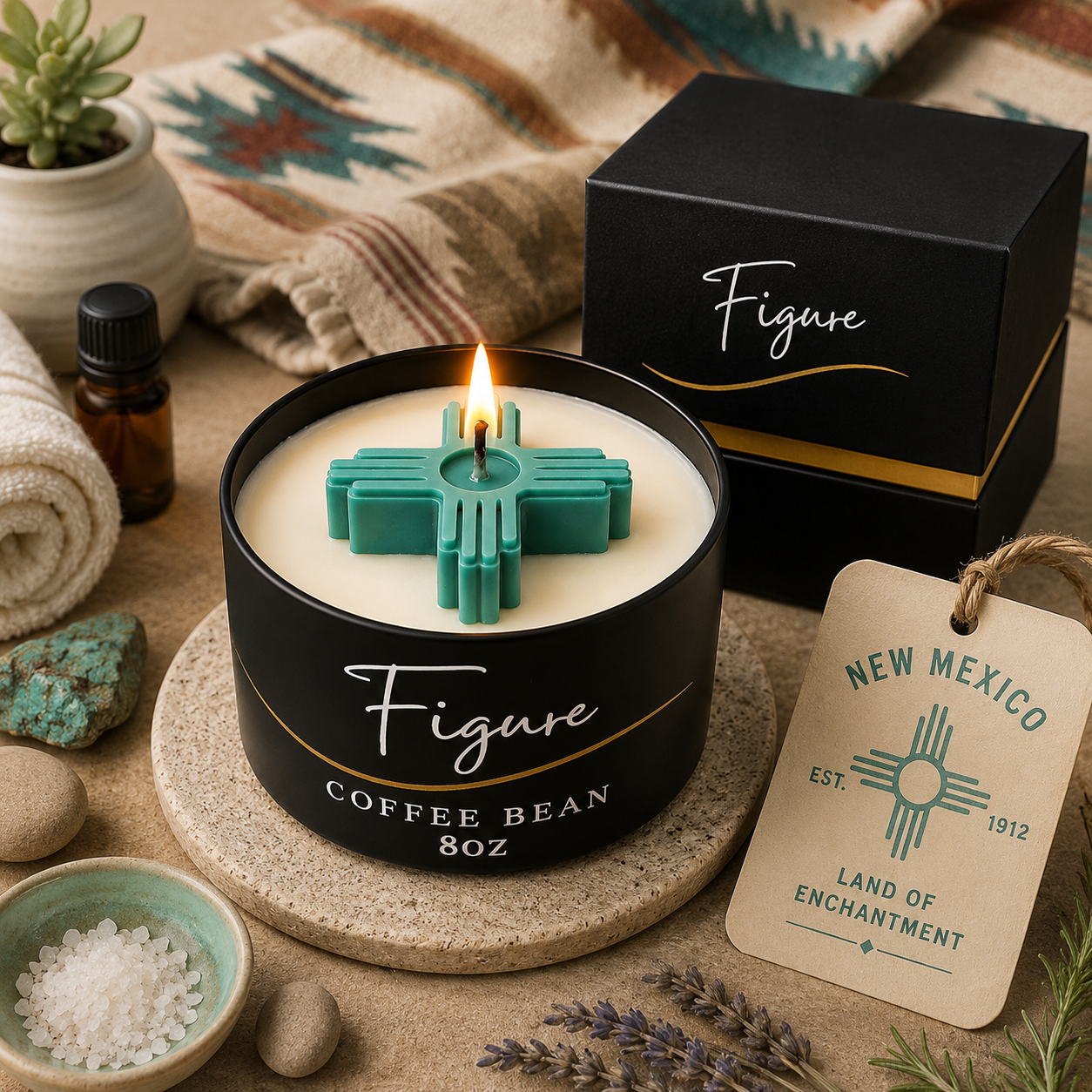 Turquoise Zia Symbol Candle
