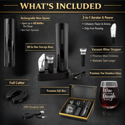 Premium Electric Wine Opener Gift Set – “Wine A Little, Laugh A Lot”