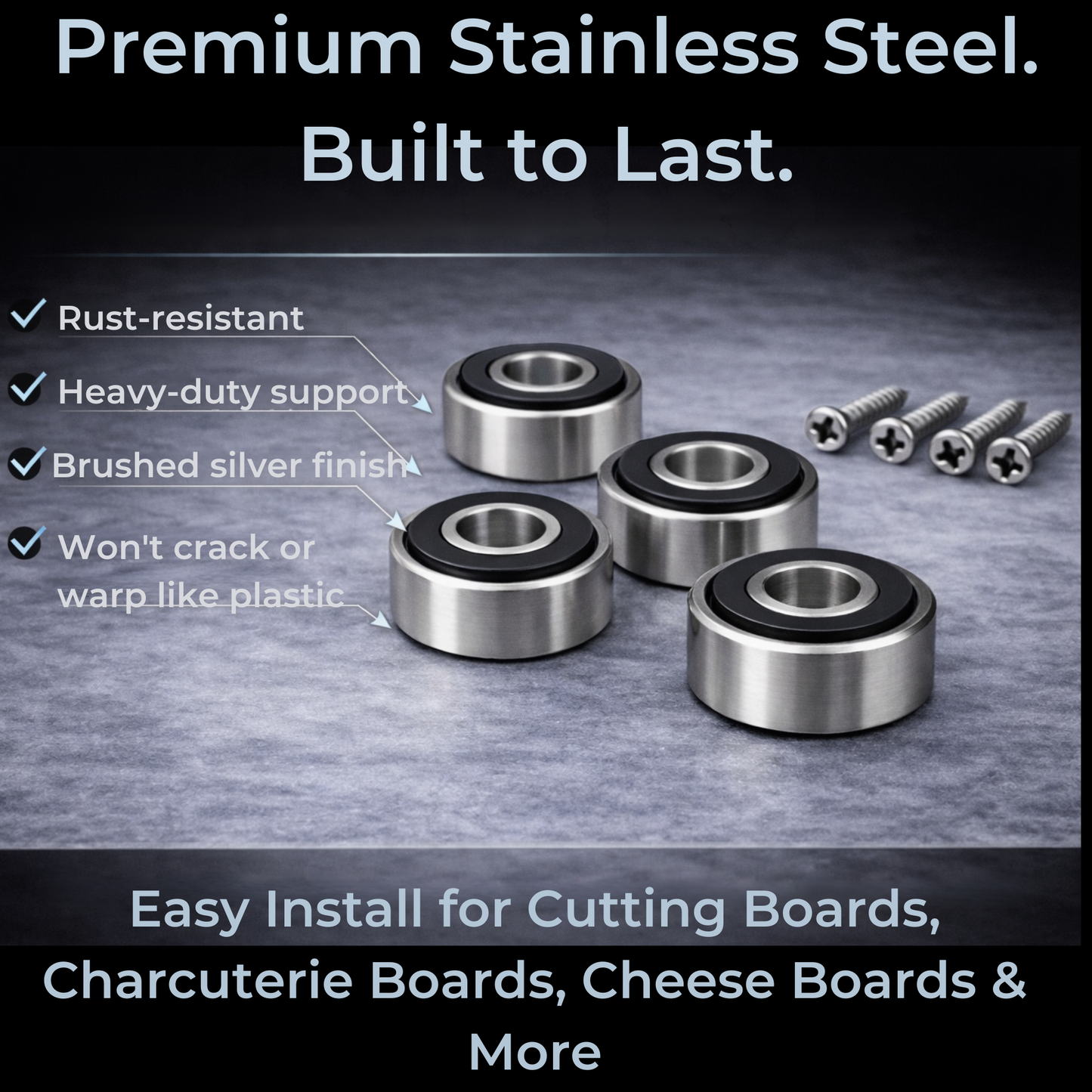 Premium Cutting Board Feet (Set of 4) – Non-Slip Silicone Grip | Brass, Stainless, or Black