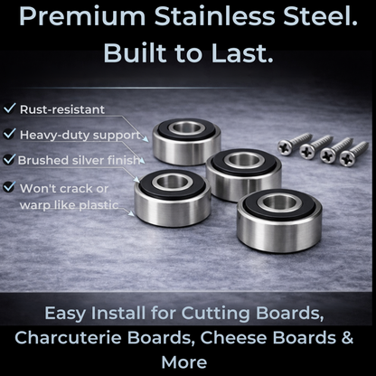 Premium Cutting Board Feet (Set of 4) – Non-Slip Silicone Grip | Brass, Stainless, or Black
