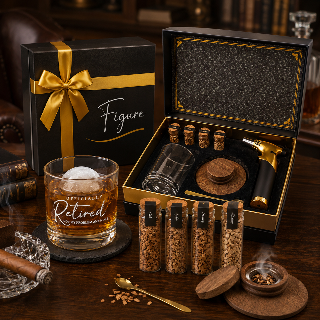 Whiskey Smoker Kit with Torch & Retirement Glass