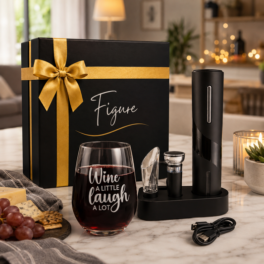 Premium Electric Wine Opener Gift Set – “Wine A Little, Laugh A Lot”