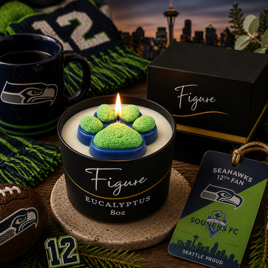 Seattle Blue & Green Dog Paw Candle | Football & Soccer Fan Gift | 8 oz