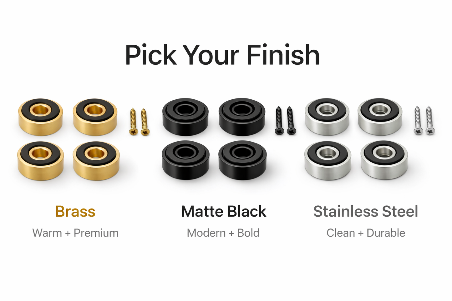 Premium Cutting Board Feet (Set of 4) – Non-Slip Silicone Grip | Brass, Stainless, or Black
